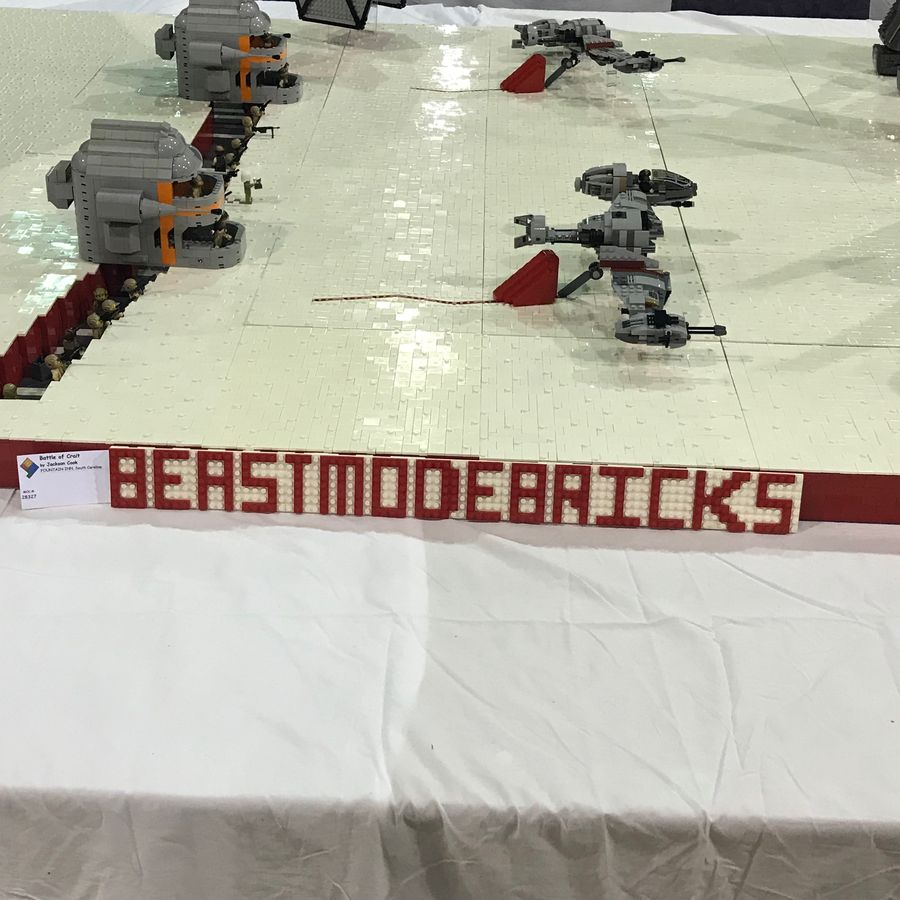 Jackson's Battle of Crait LEGO diorama on display at a convention